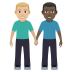 👨🏼‍🤝‍👨🏿 men holding hands: medium-light skin tone, dark skin tone display on JoyPixels